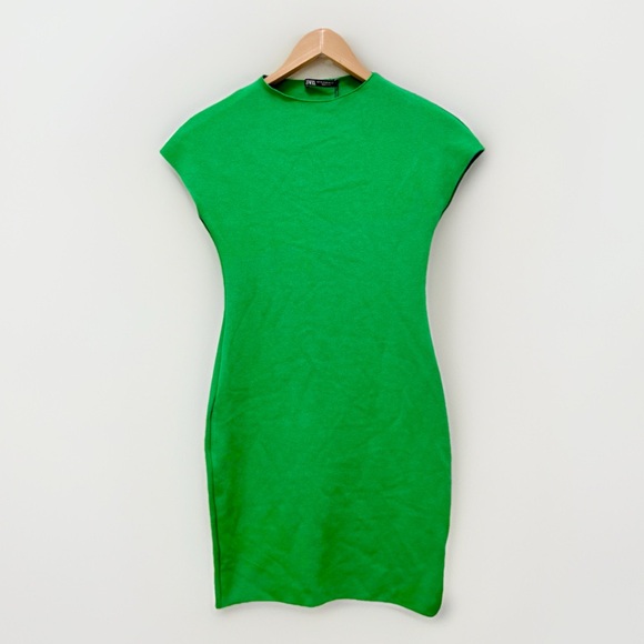 Zara Dresses & Skirts - NWT Zara Knit Mini Dress Green Short Sleeve Bodycon Fitted Casual‎
